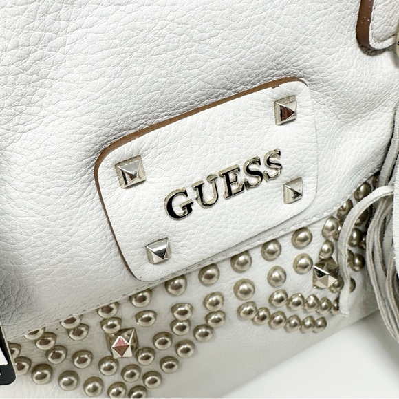 Guess Satchel Crossbody Leather Studded Shoulder Bag Tote w/ Fringe Tassel Charm - Picture 8 of 14